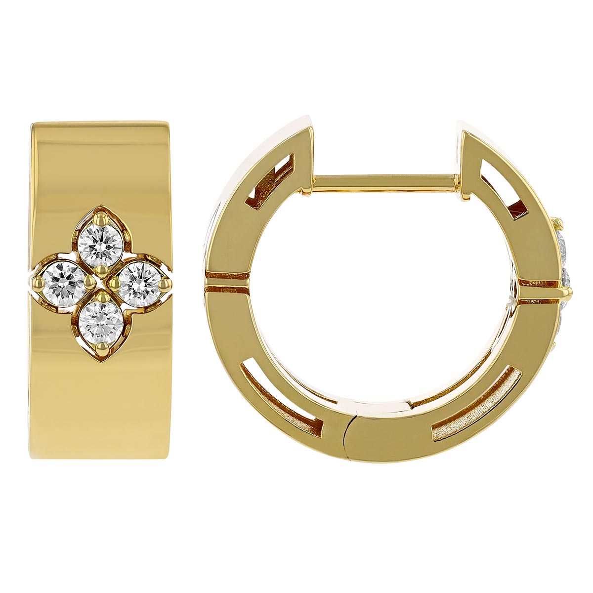 Roberto Coin Love in Verona Yellow Gold Wide Huggie Hoop Earrings with Diamonds, 15 mm