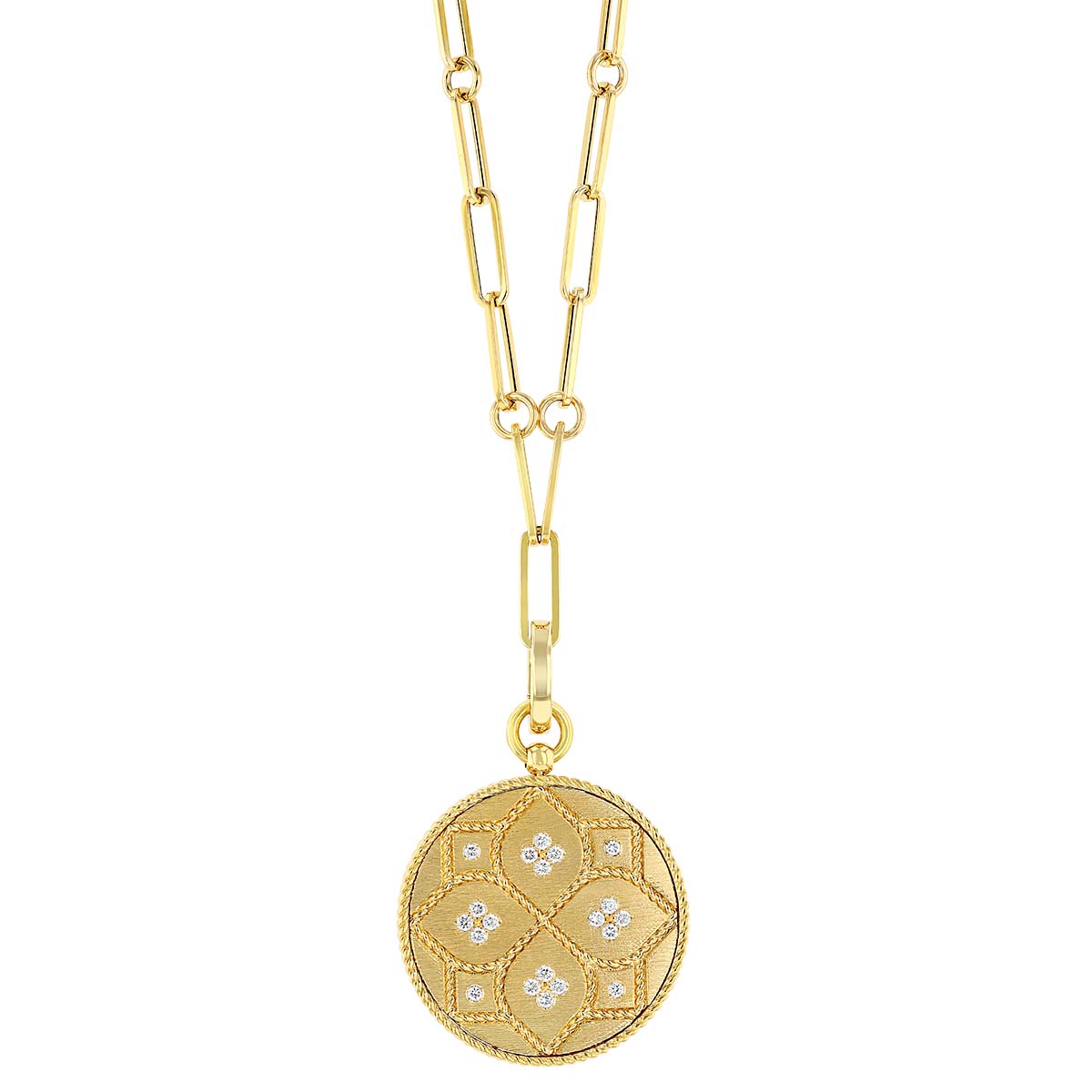 Roberto Coin Venetian Princess Satin Medallion Pendant with Diamonds in 18K Gold, 19