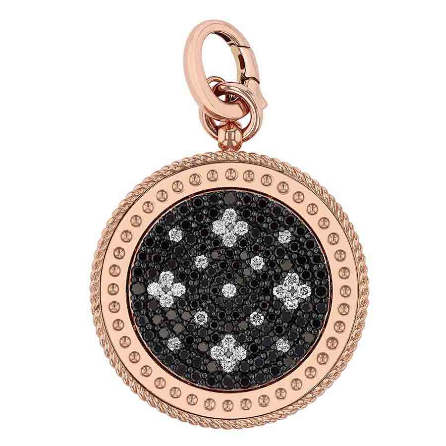 Roberto Coin Venetian Princess Black & White Diamond Medallion Pendant in Rose Gold, 19