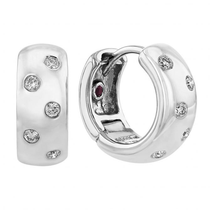 Roberto Coin 18K Gold Huggie Hoop Earrings with Flush Set Diamonds