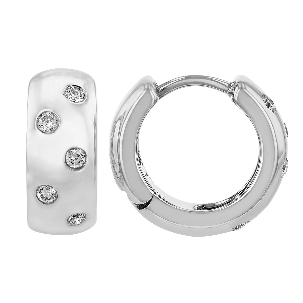 Roberto Coin 18K Gold Huggie Hoop Earrings with Flush Set Diamonds