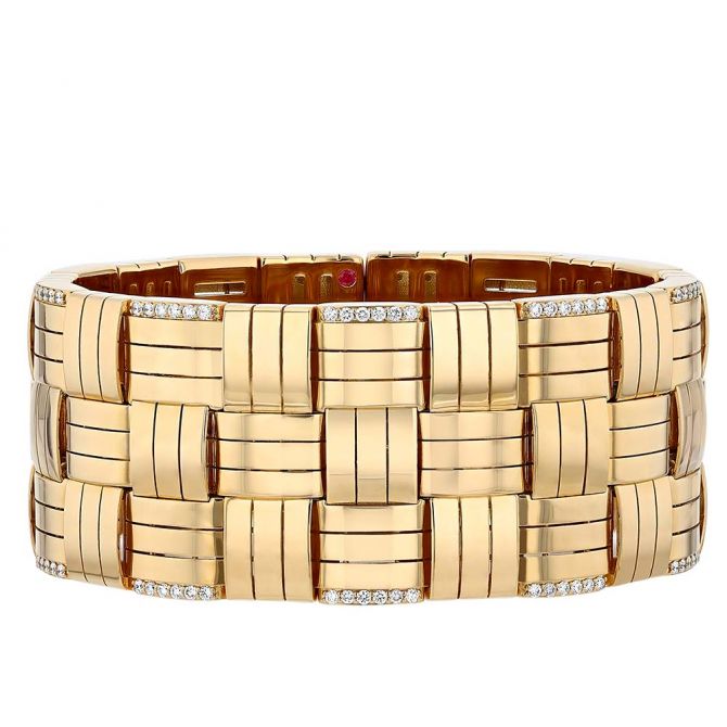 Roberto Coin Veneto Yellow Gold 3 Row Cuff Bracelet with Diamonds