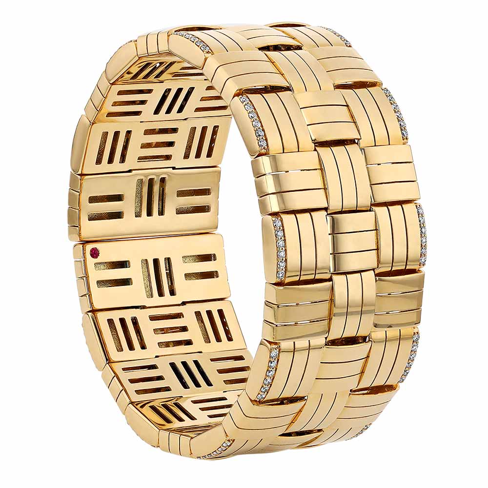 Roberto Coin Veneto Yellow Gold 3 Row Cuff Bracelet with Diamonds
