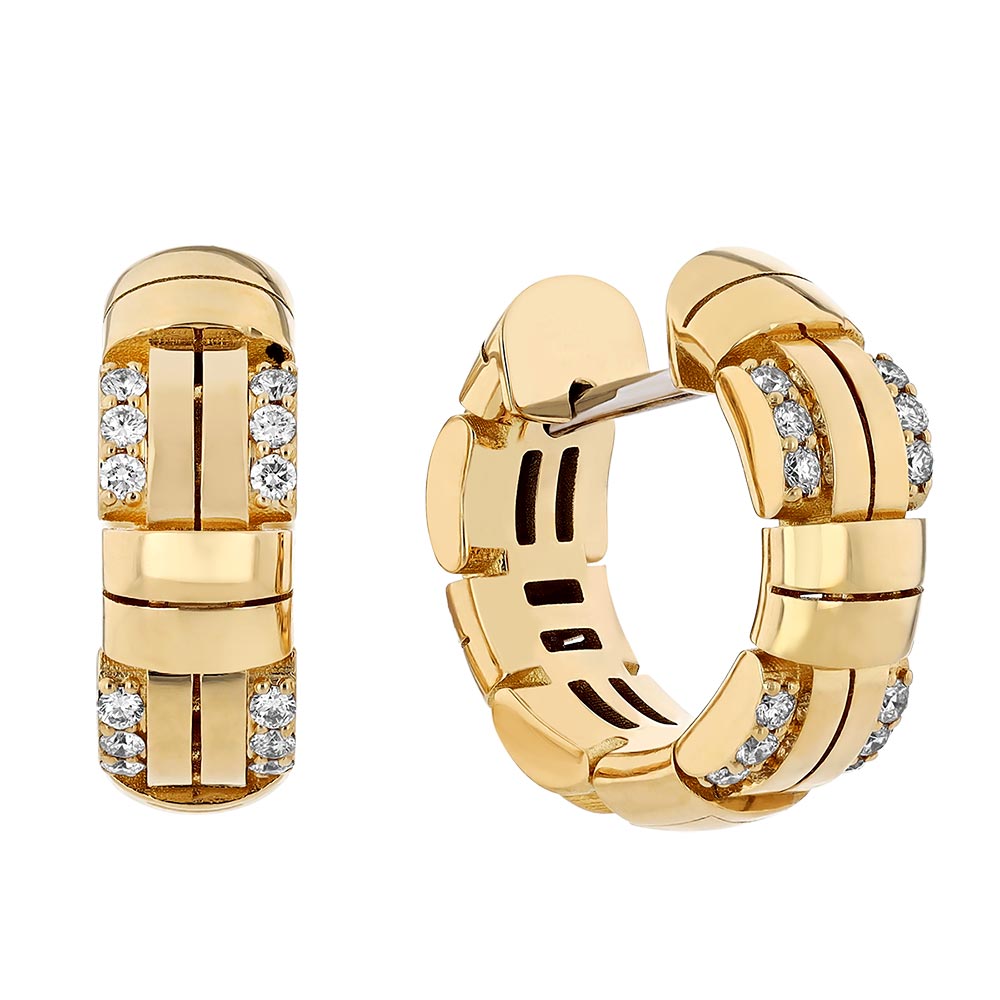 Roberto Coin Veneto Yellow Gold Huggie Hoop Earrings with Diamonds