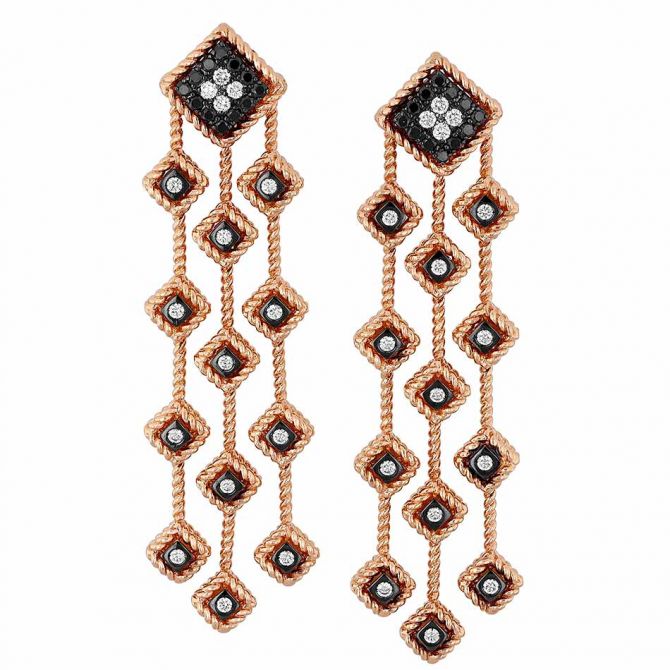 Roberto Coin Palazzo Ducale Black & White Diamond Chandelier Earrings in Rose Gold