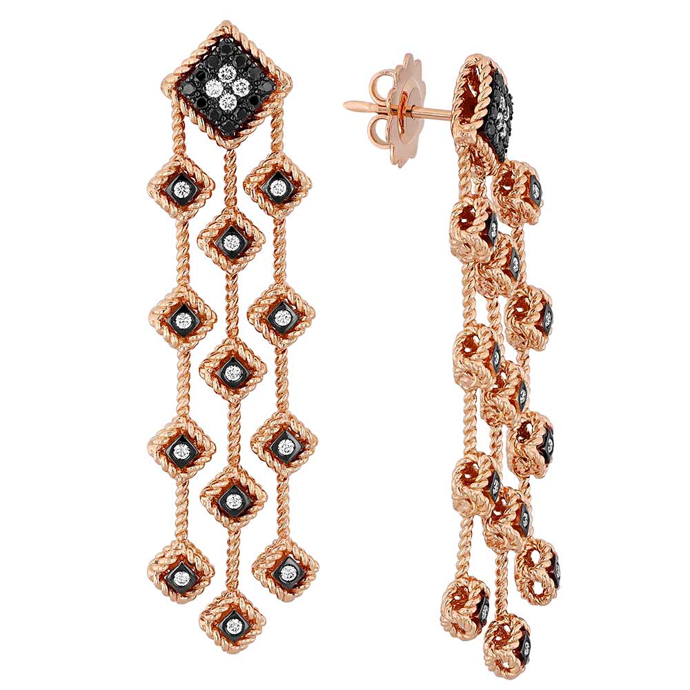 Roberto Coin Palazzo Ducale Black & White Diamond Chandelier Earrings in Rose Gold