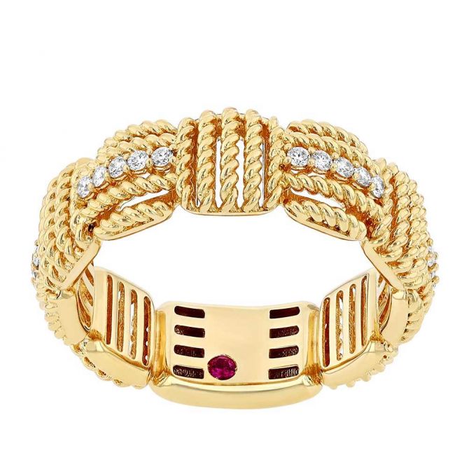 Roberto Coin Opera Yellow Gold Ring with Diamond Accents