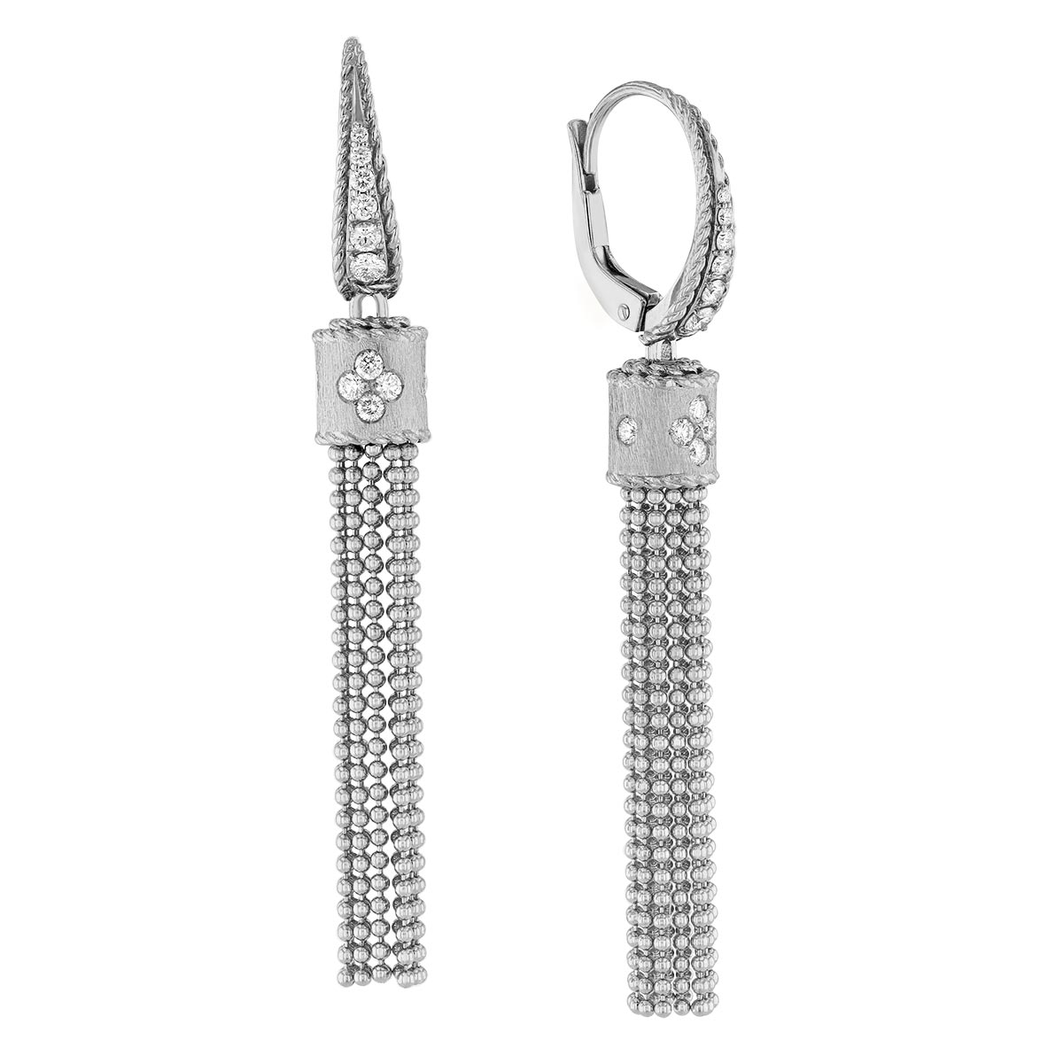 Roberto Coin Princess Ball Chain Dangle Earrings with Diamond Accents in White Gold