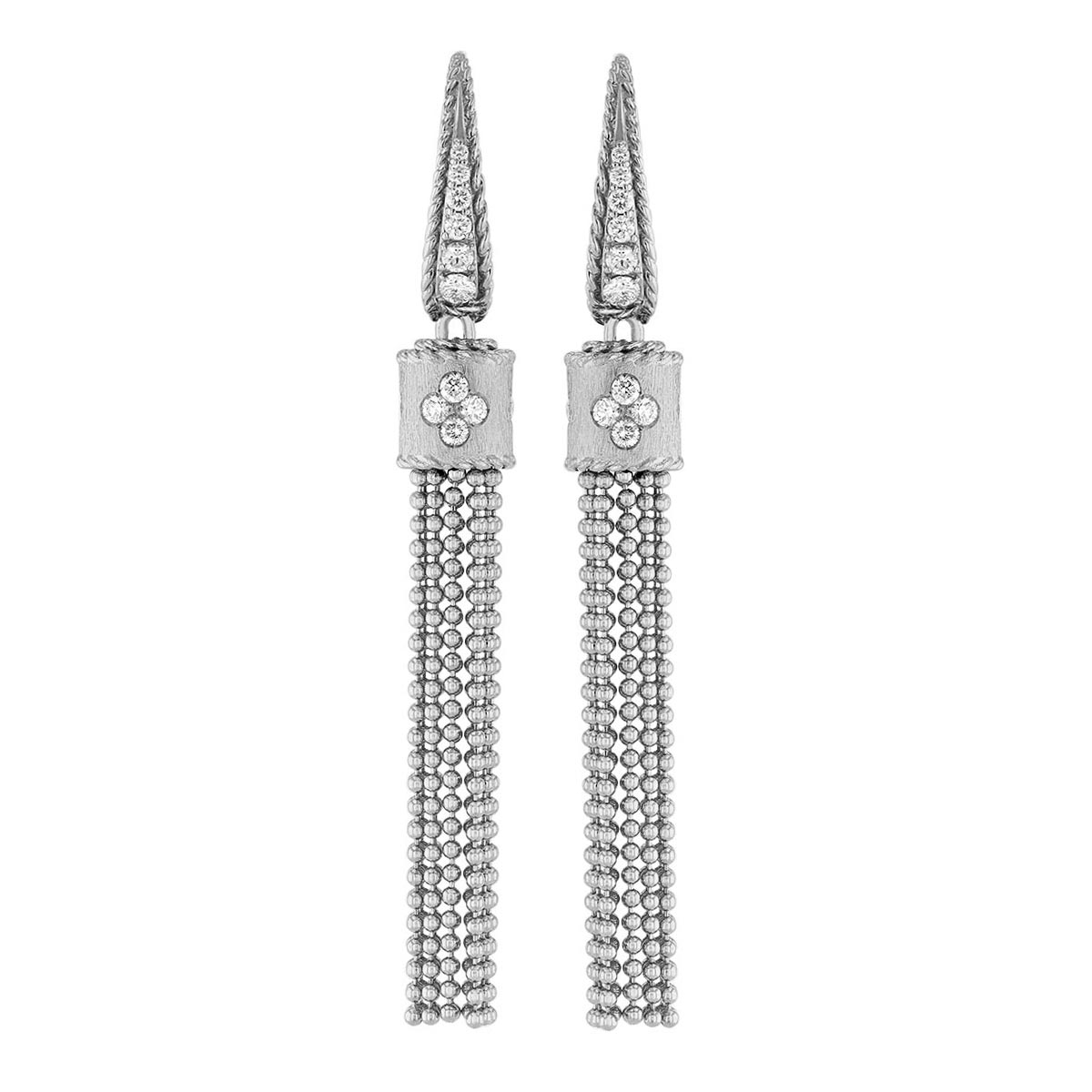 Roberto Coin Princess Ball Chain Dangle Earrings with Diamond Accents in White Gold
