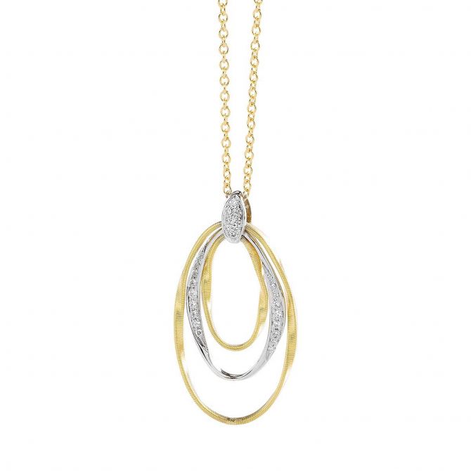 Marco Bicego Marrakech Onde 18K White & Yellow Gold Triple Loop Pendant with Diamonds, 18"