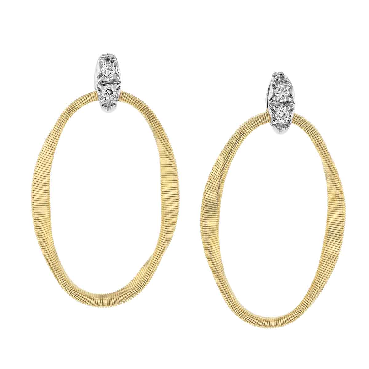 Marco Bicego Marrakech Onde Yellow Gold and Diamond Link Post Back Drop Earrings