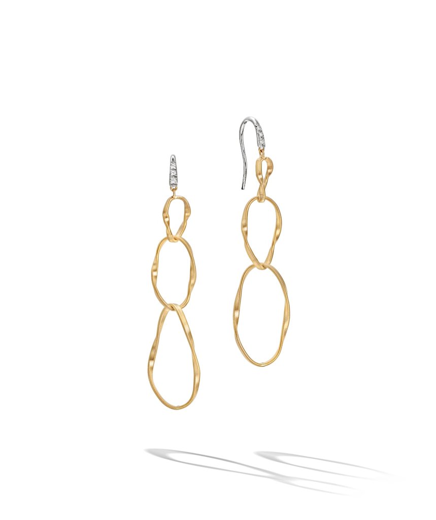 Marco Bicego Marrakech Onde 18K Yellow Gold and Diamond Triple Drop Hook Earring