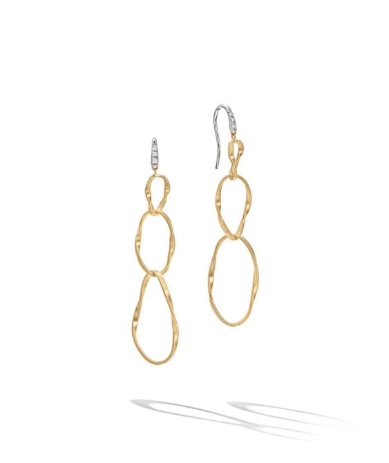 Marco Bicego Marrakech Onde 18K Yellow Gold and Diamond Triple Drop Hook Earring