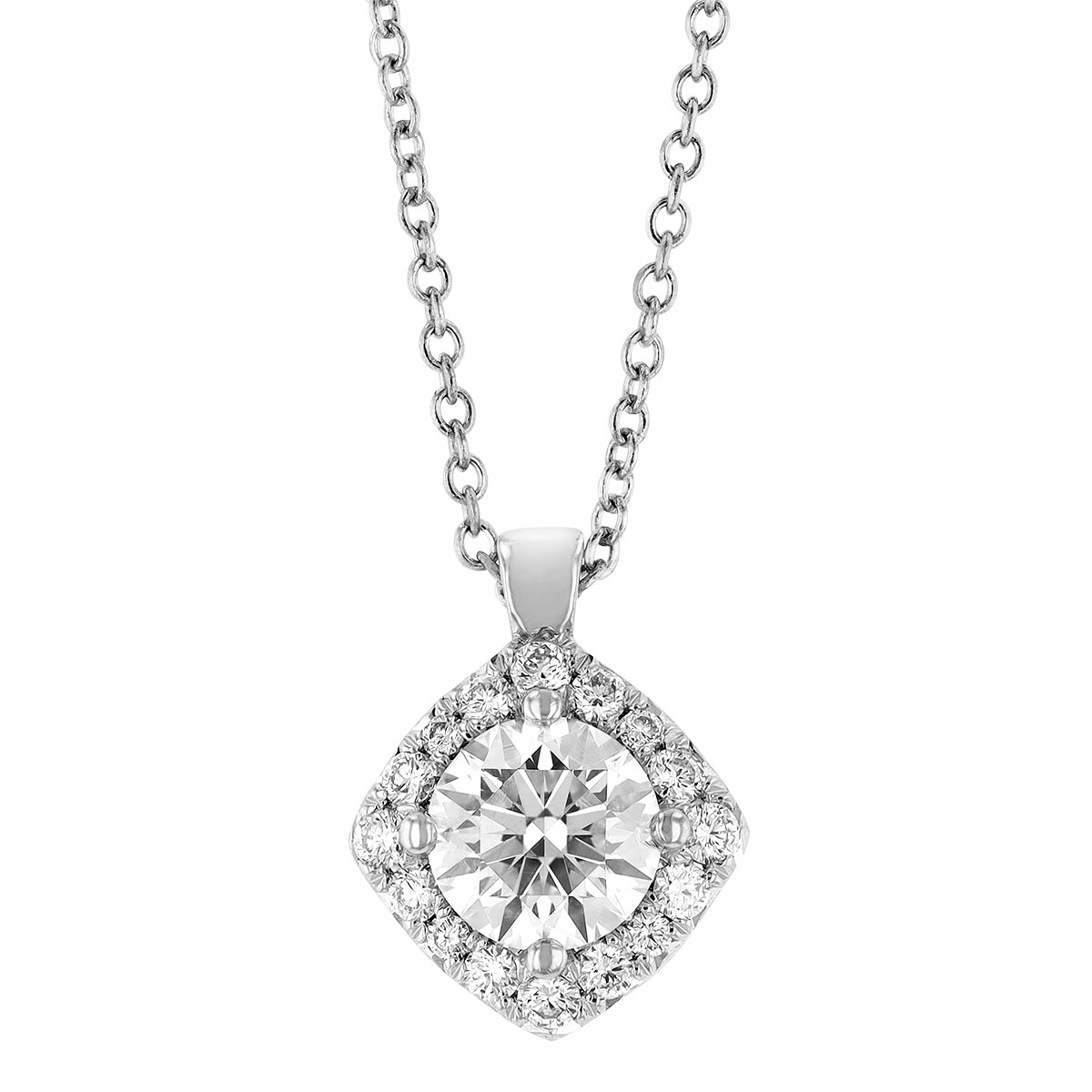 Kalahari Dream Diamond Square Halo Pendant in White Gold, 18