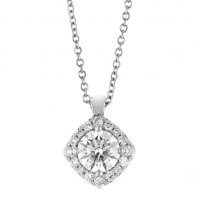 Kalahari Dream Diamond Square Halo Pendant in White Gold, 18"