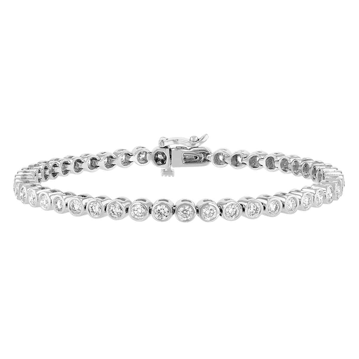 Diamond Bezel Set Tennis Bracelet in White Gold, 3.00 aptw