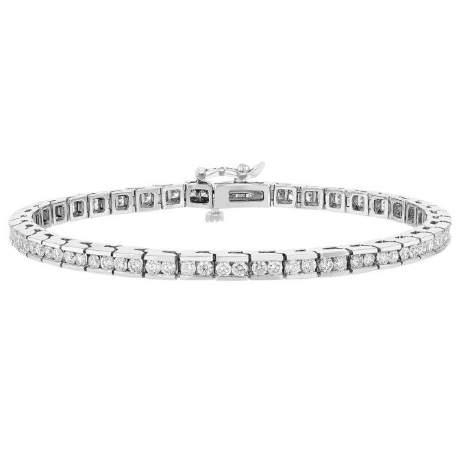 Diamond Channel Set Link Tennis Bracelet in White Gold, 2.50 aptw
