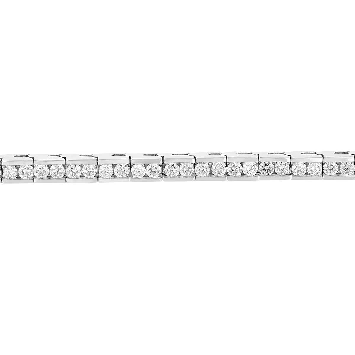 Diamond Channel Set Link Tennis Bracelet in White Gold, 2.50 aptw