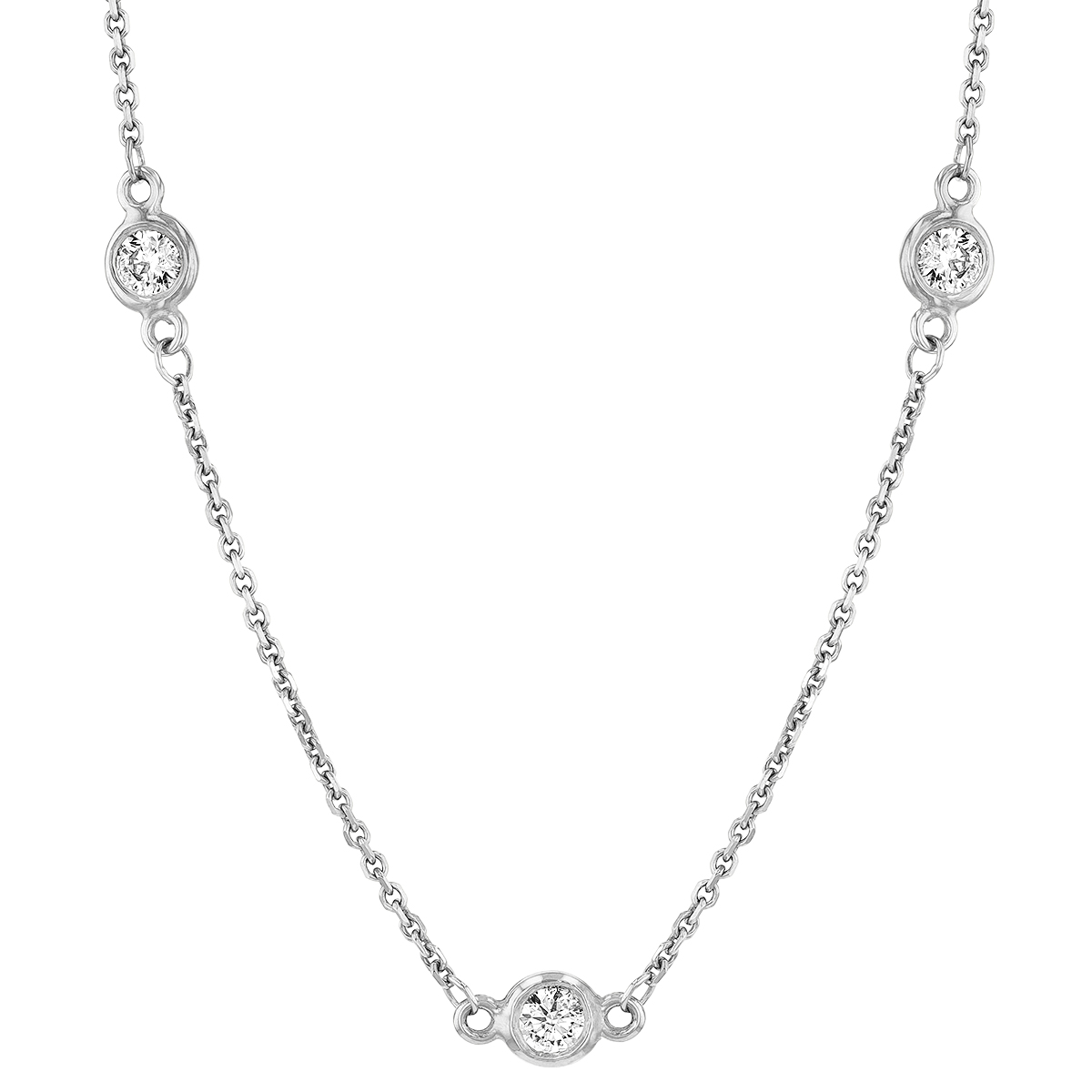 Diamond 16 Station by Yard Necklace in White Gold, 1.19 cttw, 24