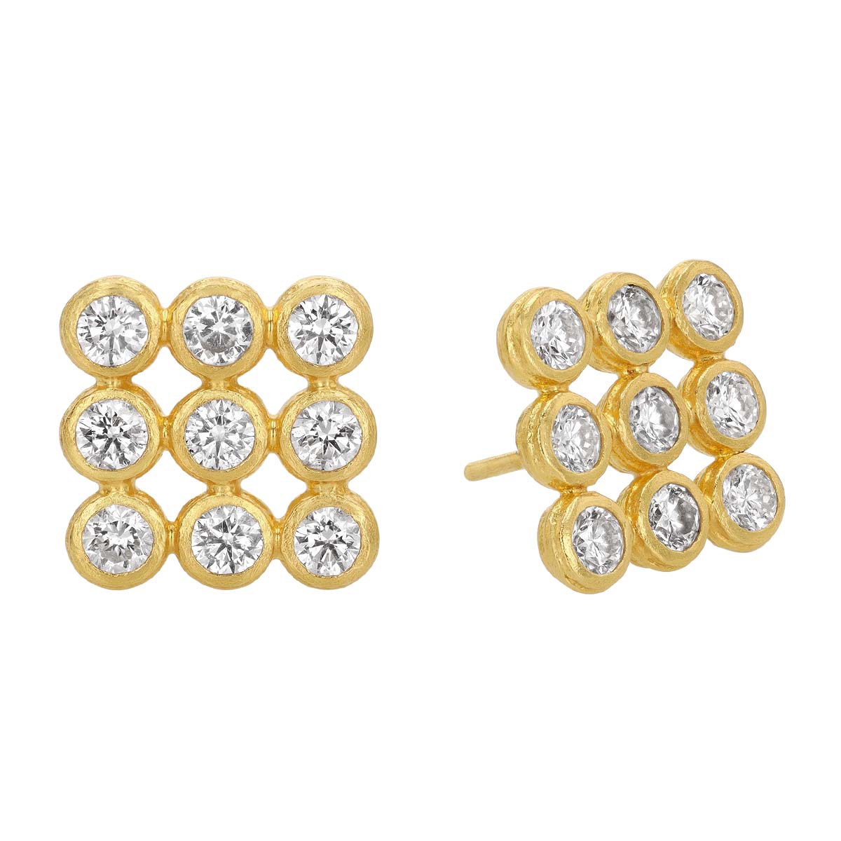 Gurhan Bezel Set Diamond Square Cluster Stud Earrings in Yellow Gold