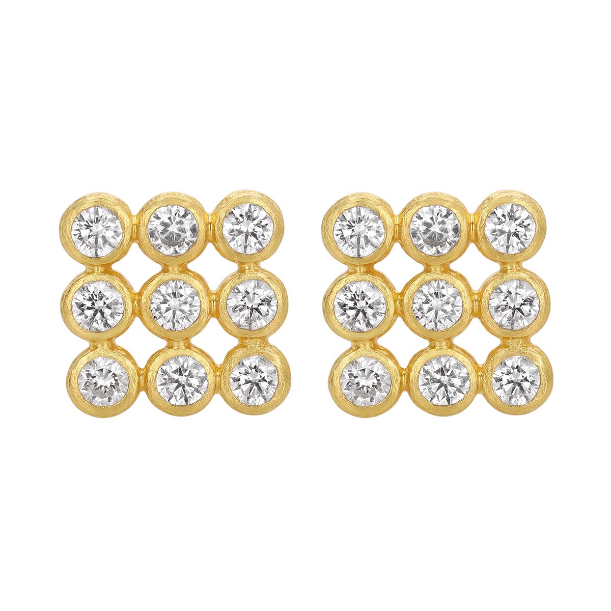 Gurhan Bezel Set Diamond Square Cluster Stud Earrings in Yellow Gold