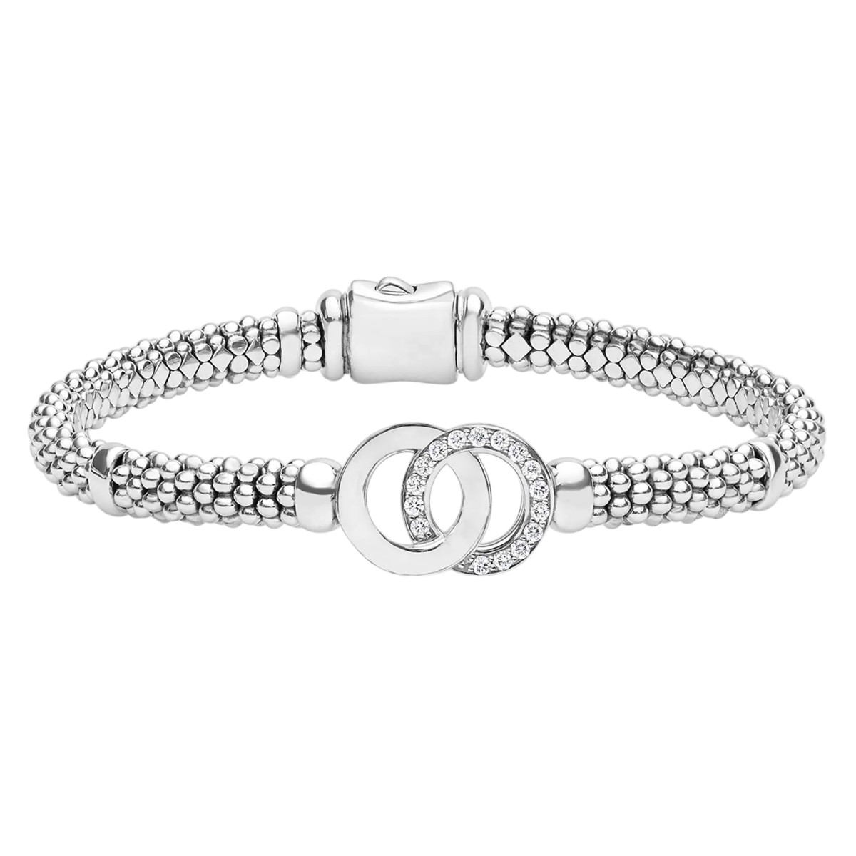 LAGOS Signature Caviar Diamond Interlocking Circle Duo Bracelet in Sterling Silver, 7