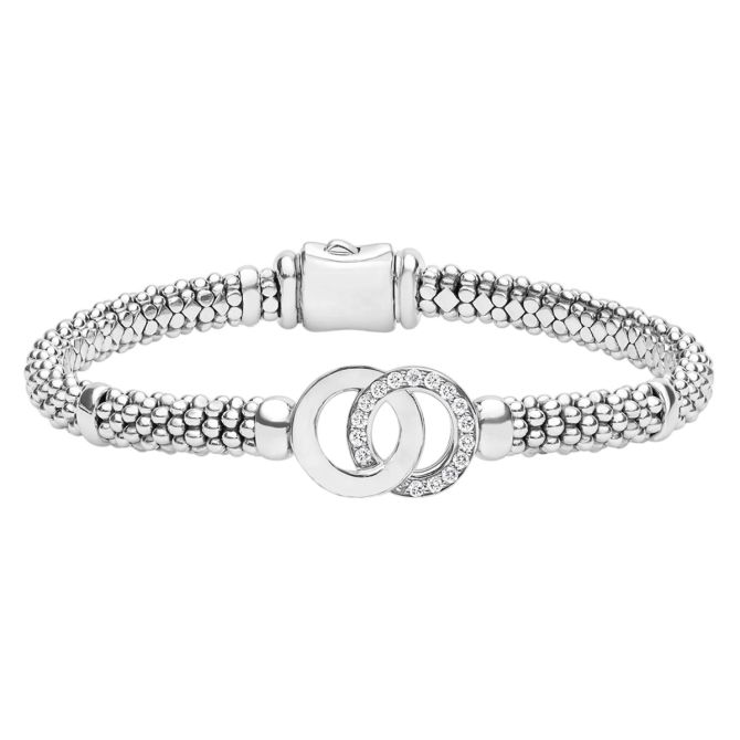 LAGOS Signature Caviar Diamond Interlocking Circle Duo Bracelet in Sterling Silver, 7"