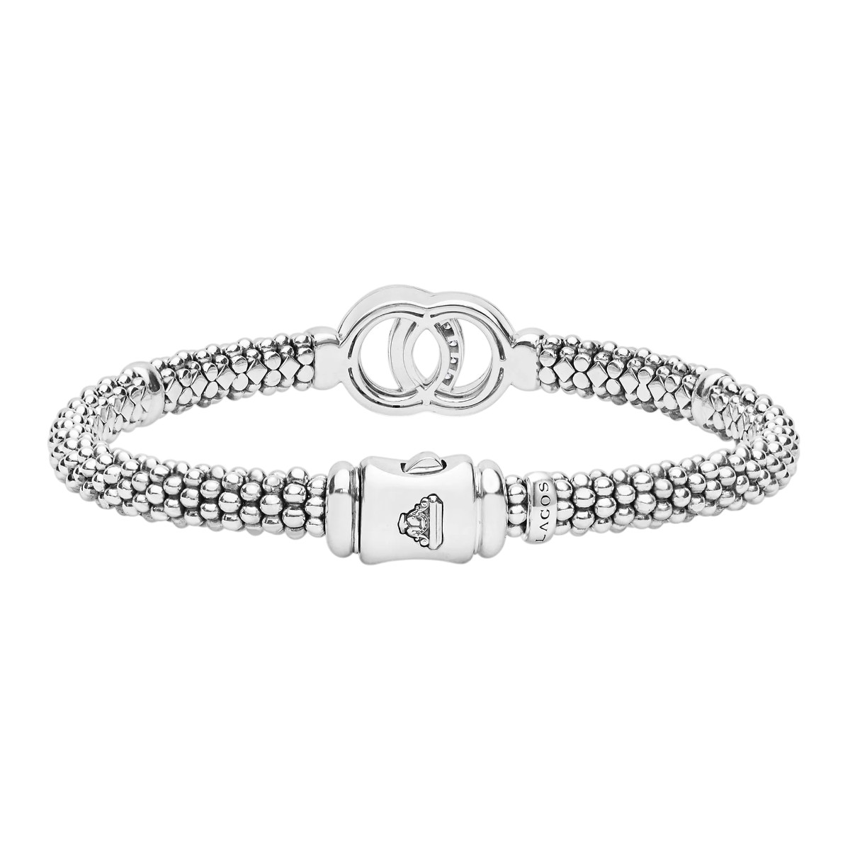 LAGOS Signature Caviar Diamond Interlocking Circle Duo Bracelet in Sterling Silver, 7