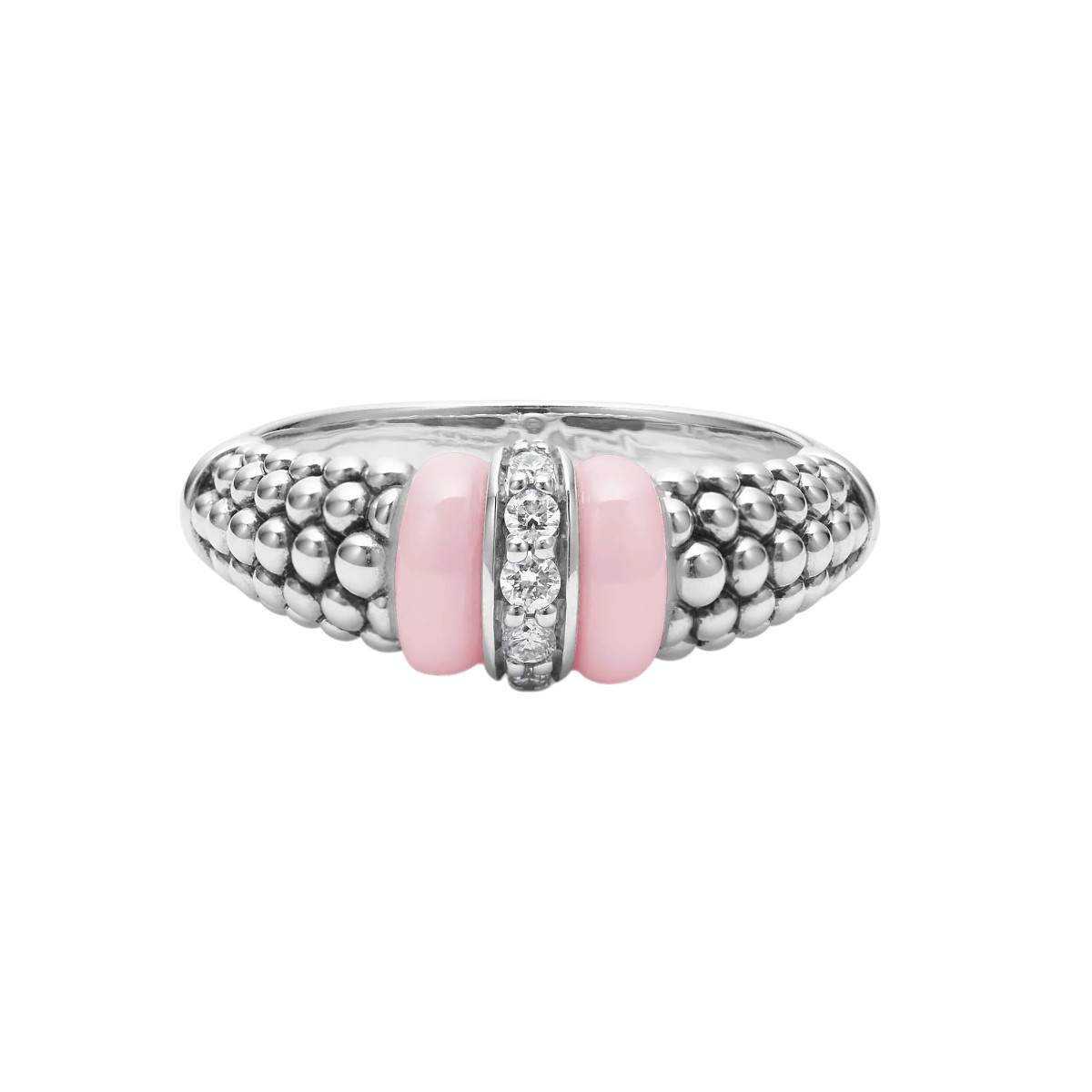 LAGOS Diamond & Pink Ceramic Caviar Beaded Ring in Sterling Silver