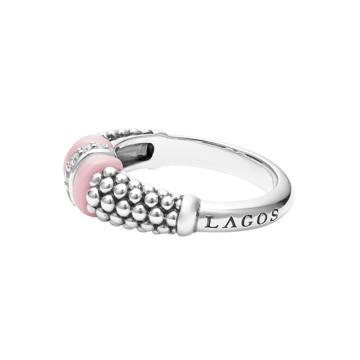 LAGOS Diamond & Pink Ceramic Caviar Beaded Ring in Sterling Silver