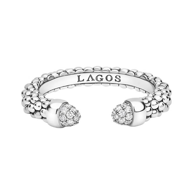 LAGOS Signature Caviar Diamond Pavé Mini Versa Stacking Ring in Sterling Silver