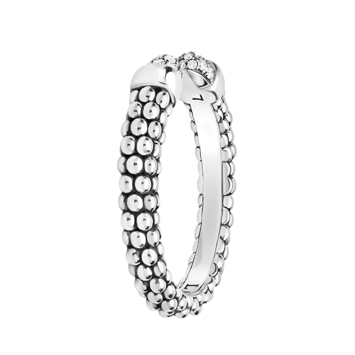 LAGOS Signature Caviar Diamond Pavé Mini Versa Stacking Ring in Sterling Silver
