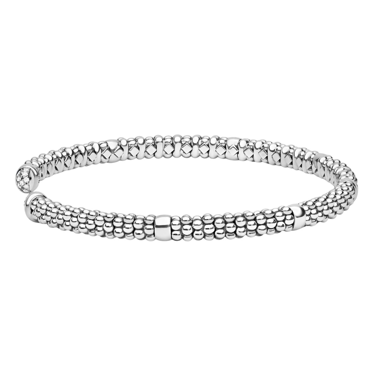 LAGOS Signature Caviar Diamond Pavé Mini Versa Torque Cuff Bracelet in Sterling Silver, 7