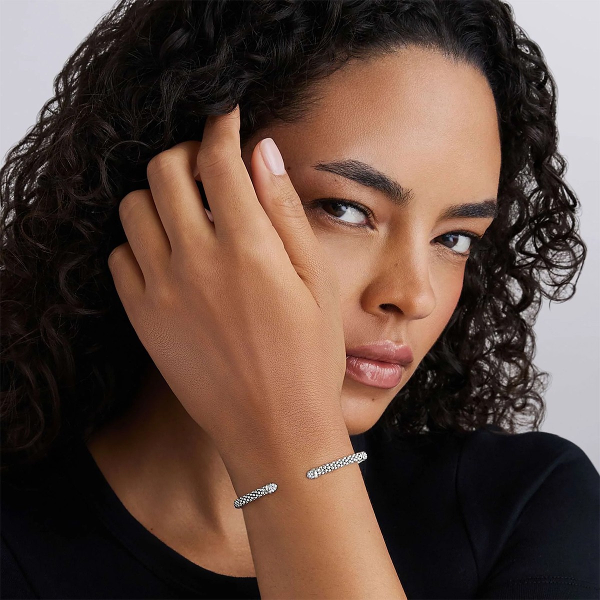 LAGOS Signature Caviar Diamond Pavé Mini Versa Torque Cuff Bracelet in Sterling Silver, 7