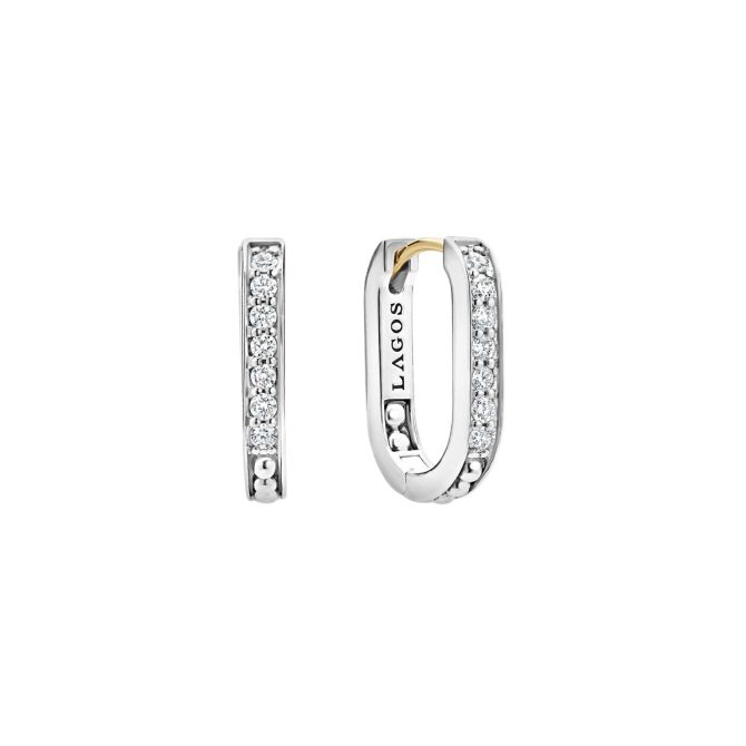 LAGOS Caviar Spark Diamond Linear Hoop Earrings in Sterling Silver