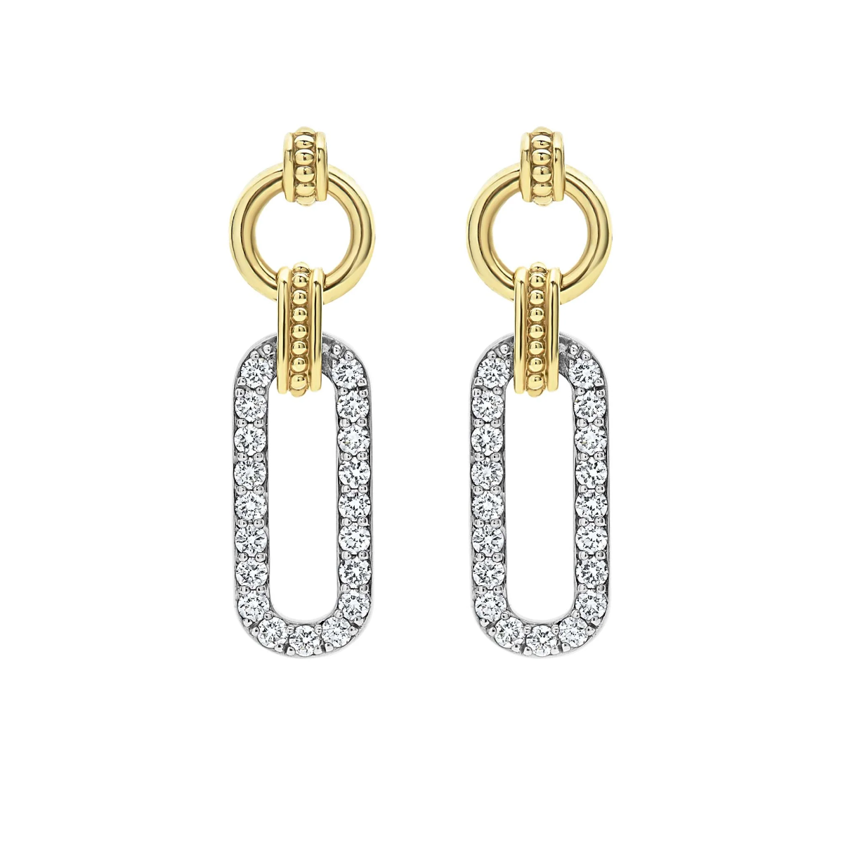 LAGOS Signature Caviar Diamond Drop Link Earrings in Yellow Gold & Sterling Silver
