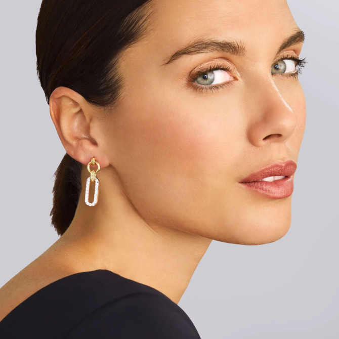 LAGOS Signature Caviar Diamond Drop Link Earrings in Yellow Gold & Sterling Silver