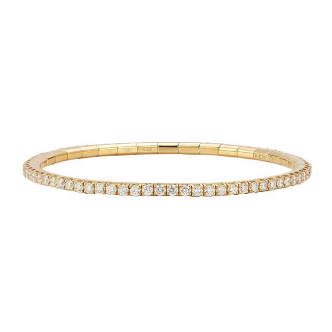Demeglio Extensible Round Diamond 4 Prong Stretch Tennis Bracelet in Yellow Gold, 3.35 cttw