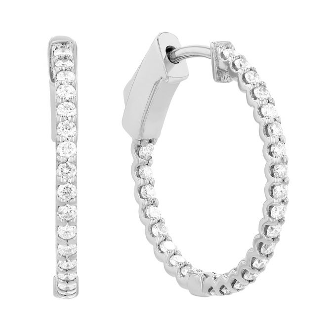 Round Diamond In & Out Hoop Earrings in White Gold, 0.50 cttw