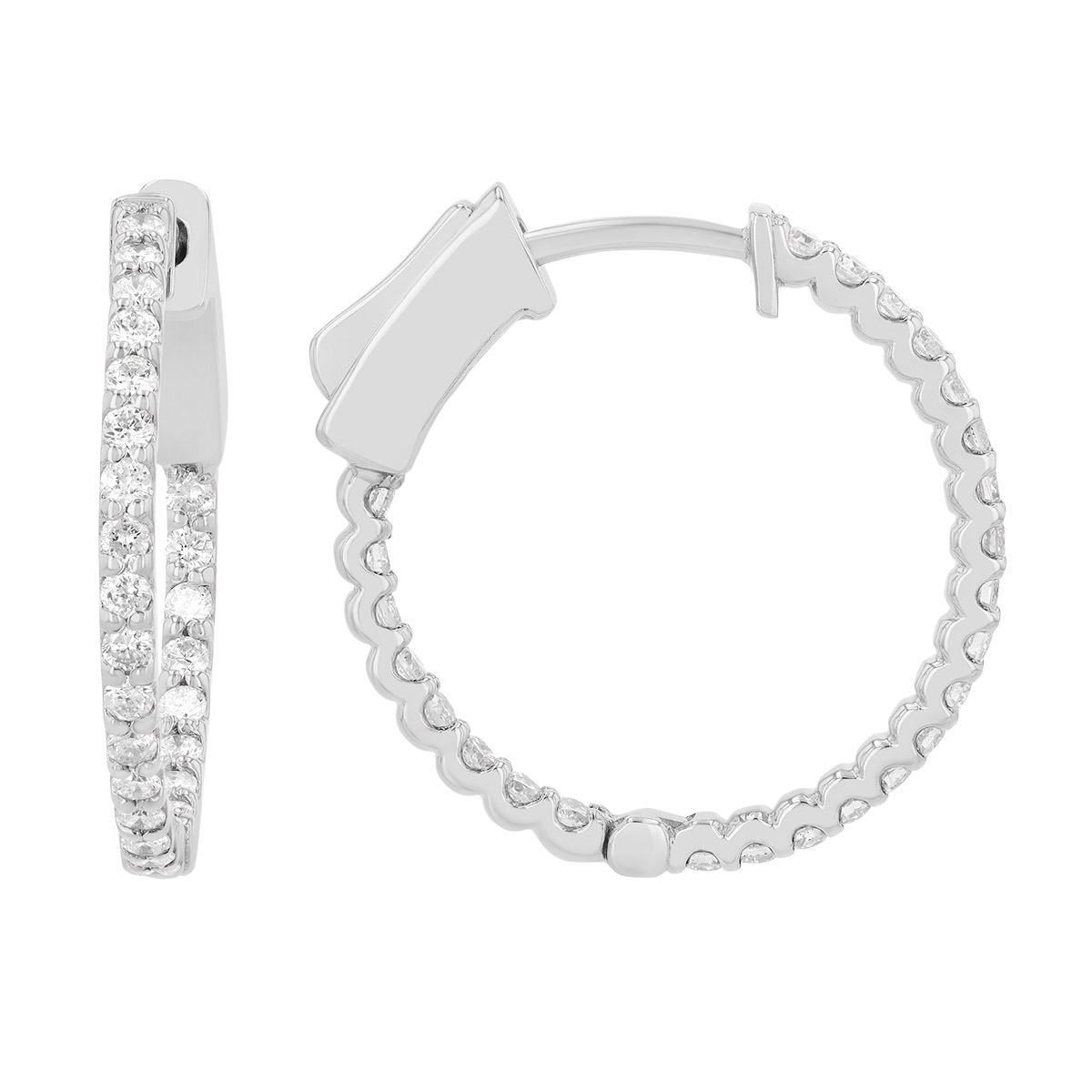 Round Diamond In & Out Hoop Earrings in White Gold, 0.50 cttw
