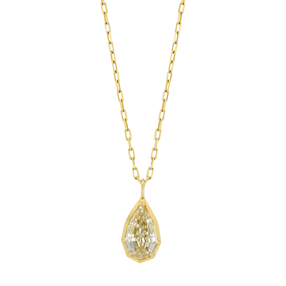 Frederic Sage Pear Shape Fancy Yellow Diamond Pendant in Yellow Gold, 20