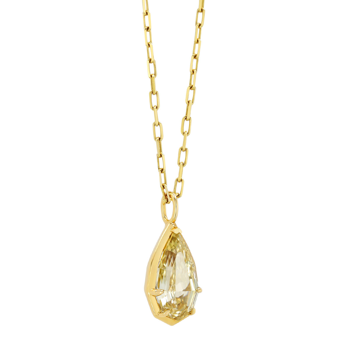 Frederic Sage Pear Shape Fancy Yellow Diamond Pendant in Yellow Gold, 20