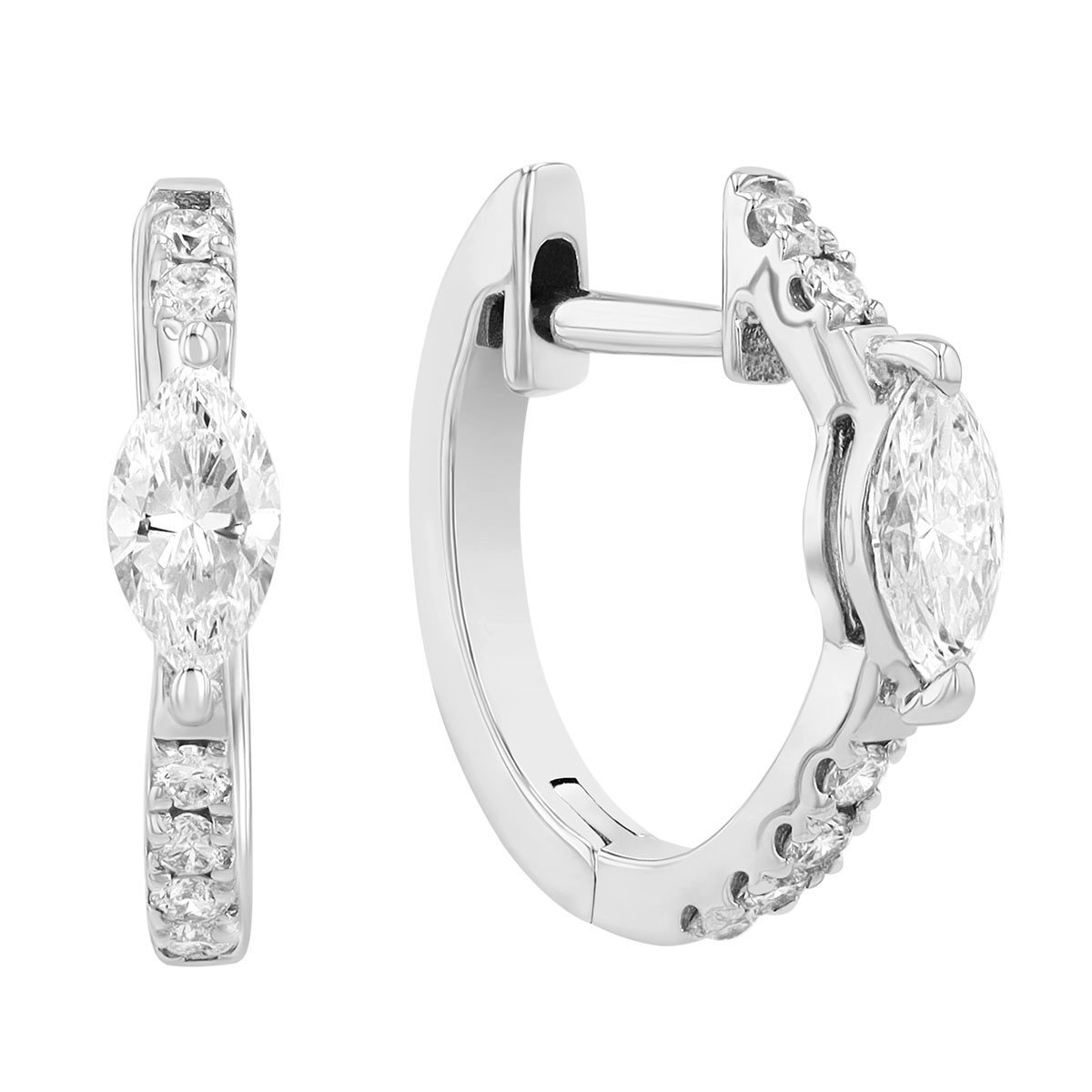 Frederic Sage Marquise & Round Diamond Huggie Hoop Earrings in White Gold