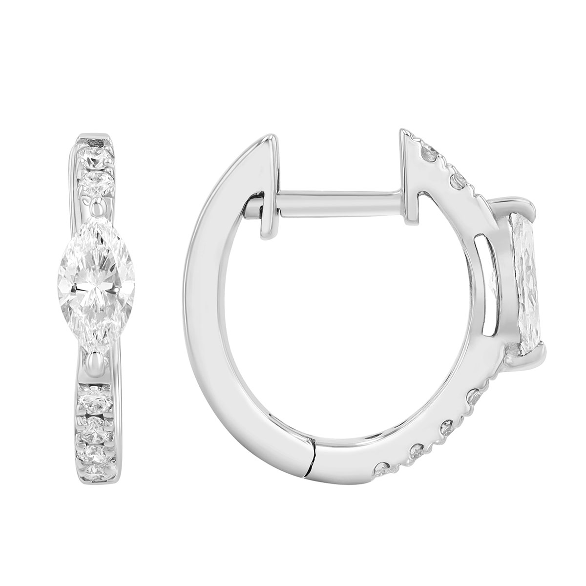 Frederic Sage Marquise & Round Diamond Huggie Hoop Earrings in White Gold