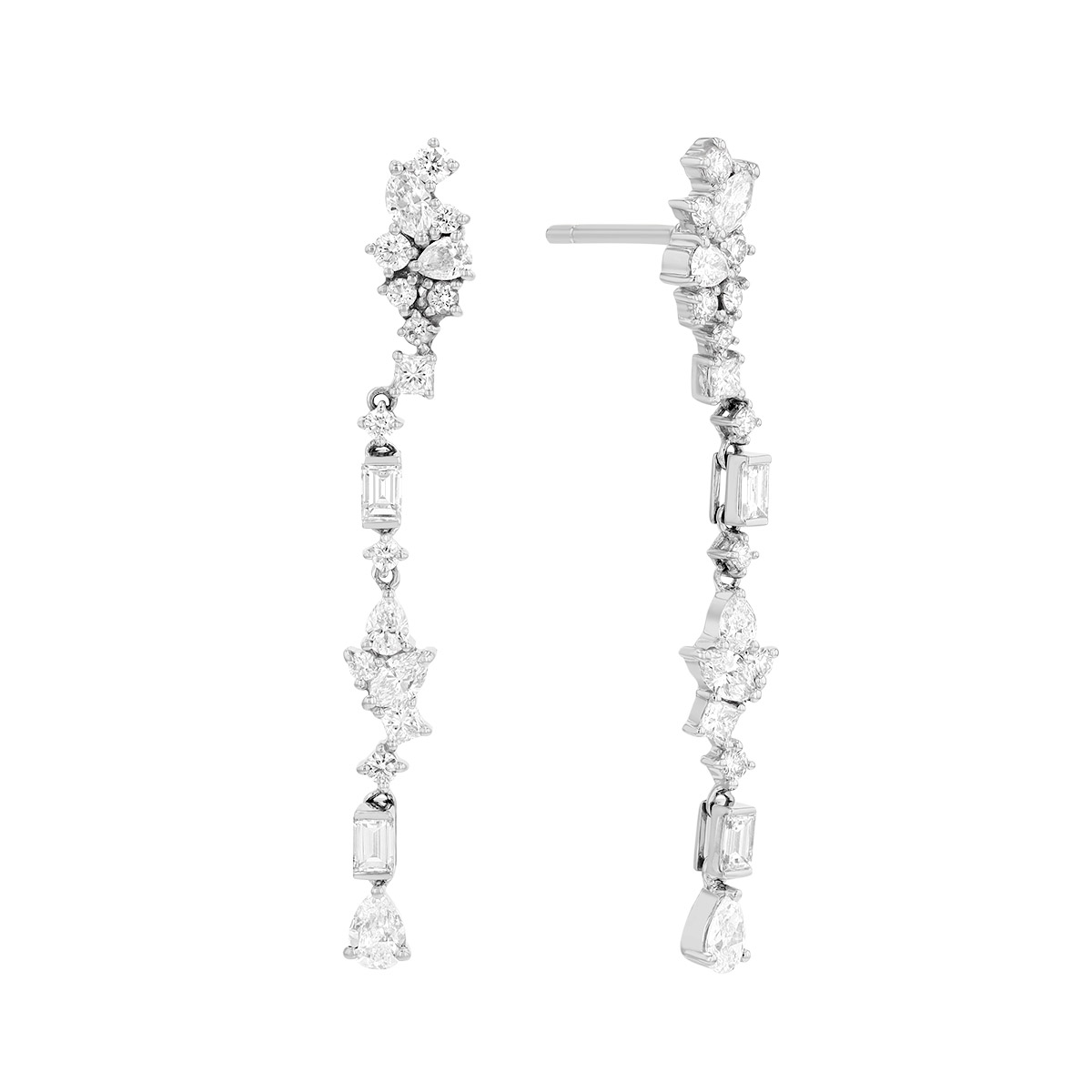 Mixed Shape Diamond Dangle Earrings in White Gold