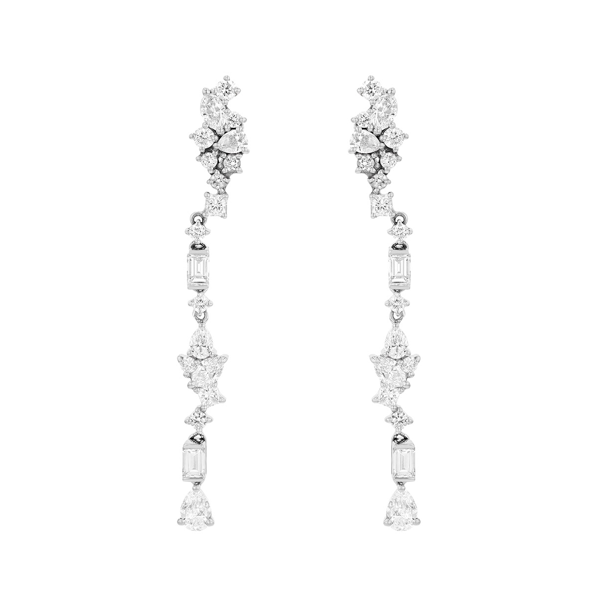 Mixed Shape Diamond Dangle Earrings in White Gold