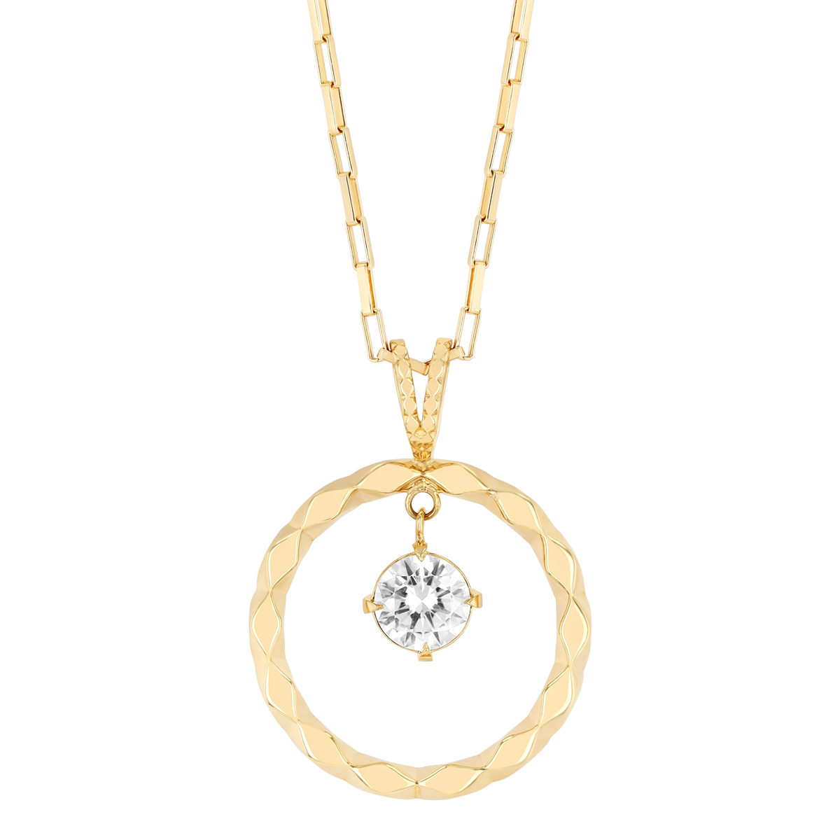Round Diamond & Open Circle Pendant in Yellow Gold, 16