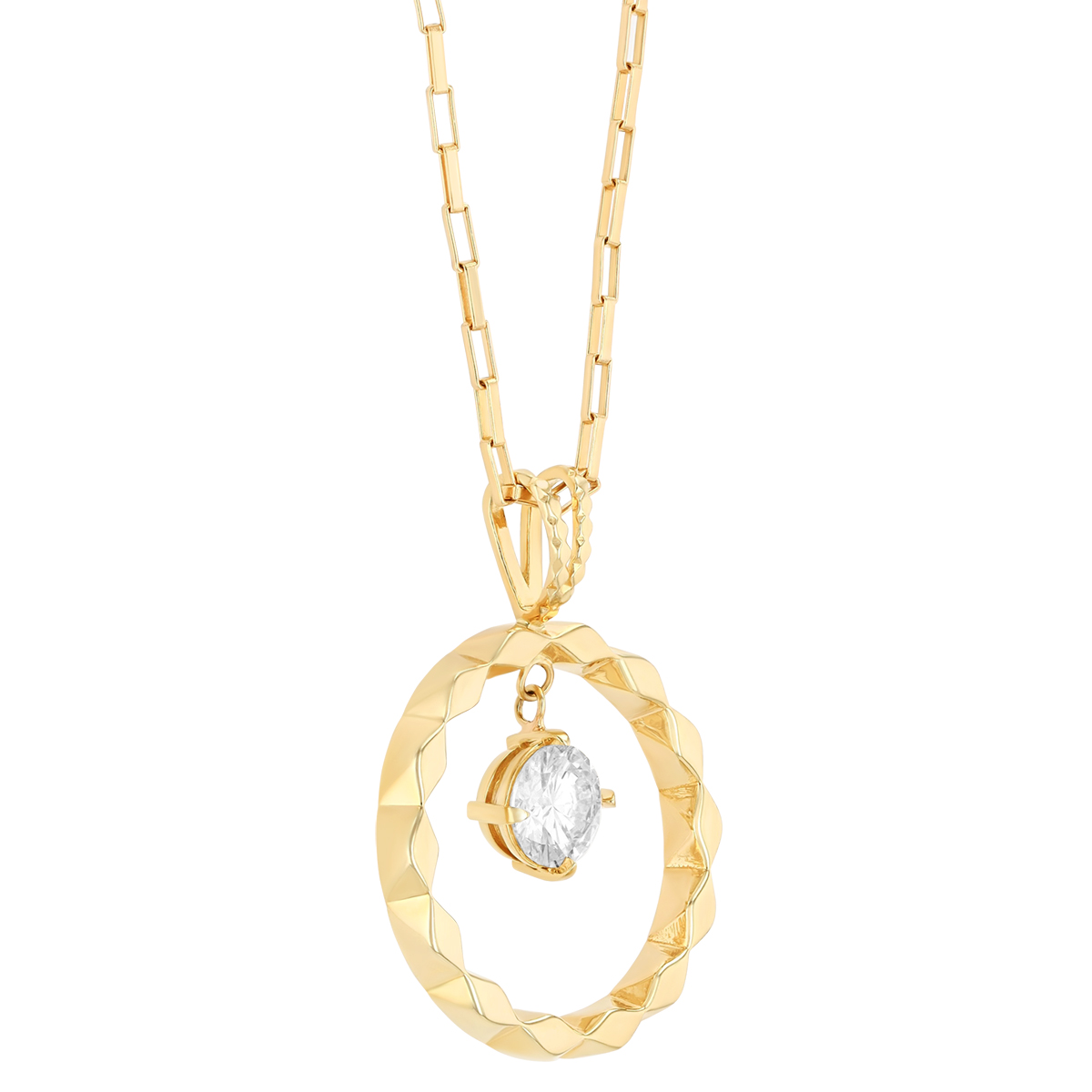 Round Diamond & Open Circle Pendant in Yellow Gold, 16
