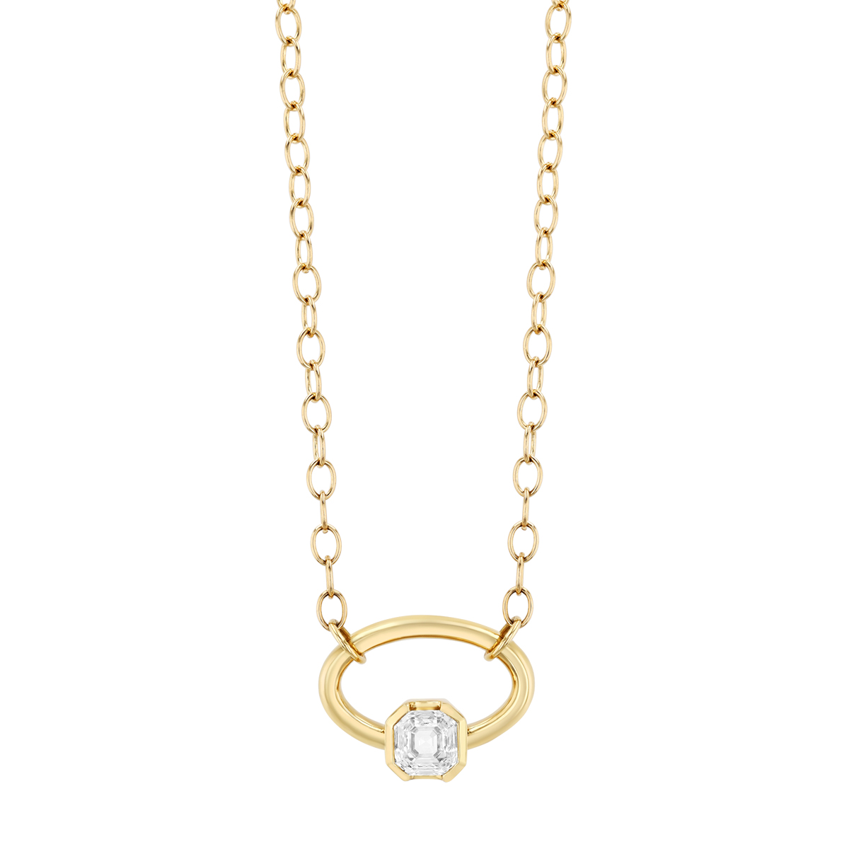 Split Bezel Asscher Cut Diamont Oval Pendant in Yellow Gold, 16