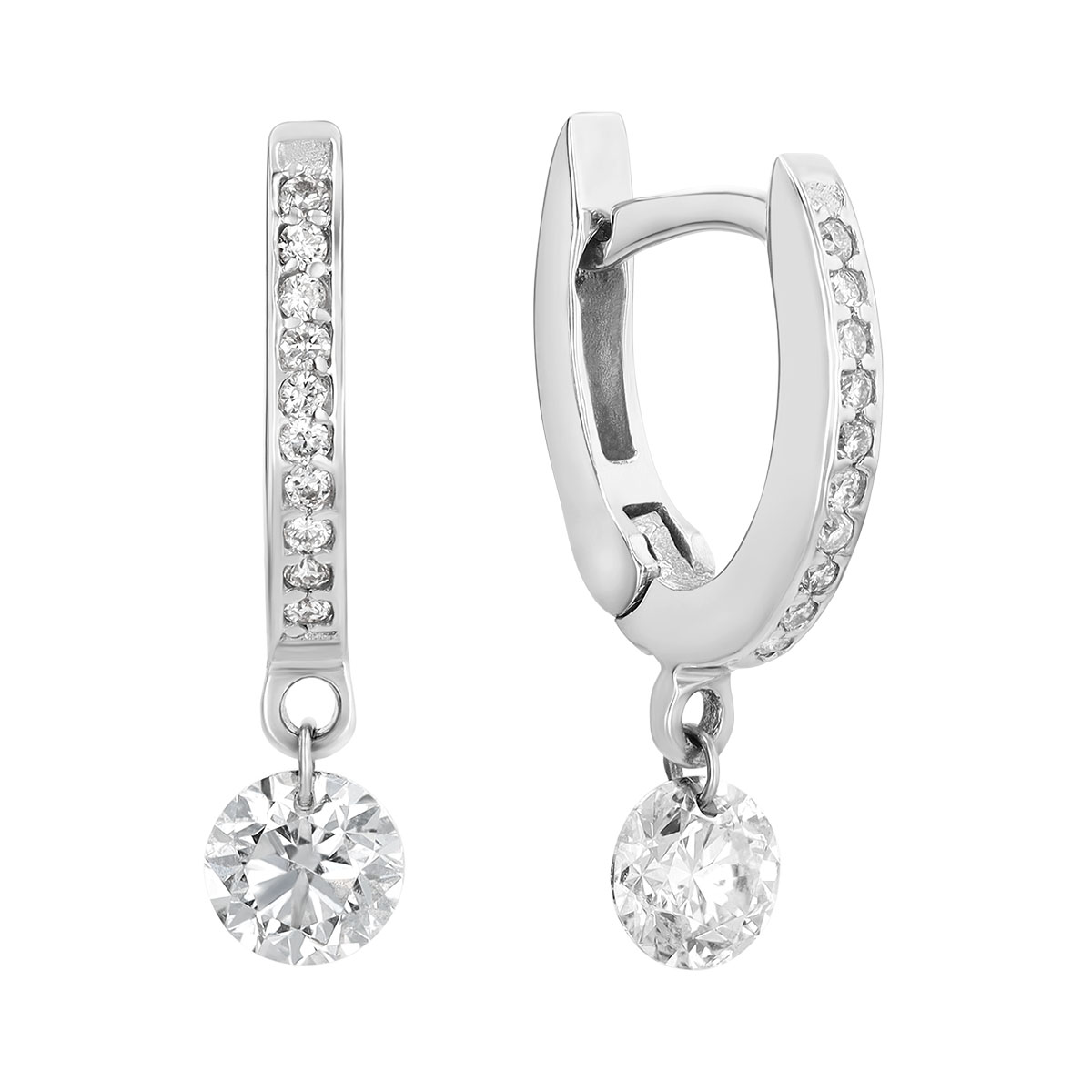 Aresa Round Diamond Dangle Hoop Earrings in White Gold